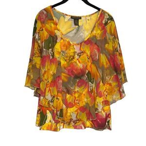 Susan Lawrence Chiffon Layered Blouse Size Medium Multi Colored Floral Print, St